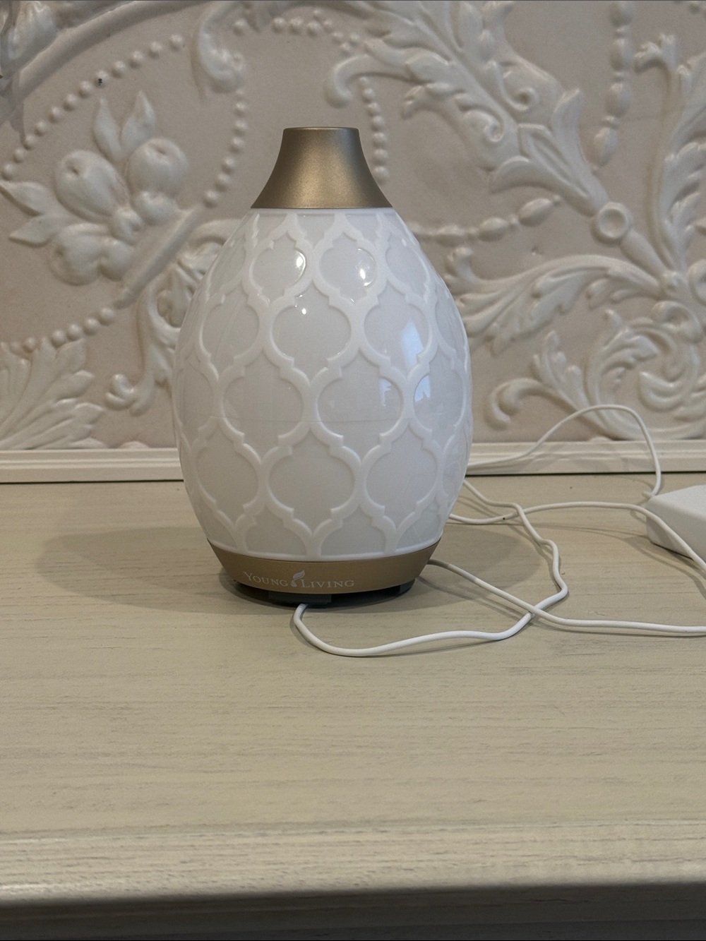 Young Living White & Gold Patterned Ultrasonic Diffuser